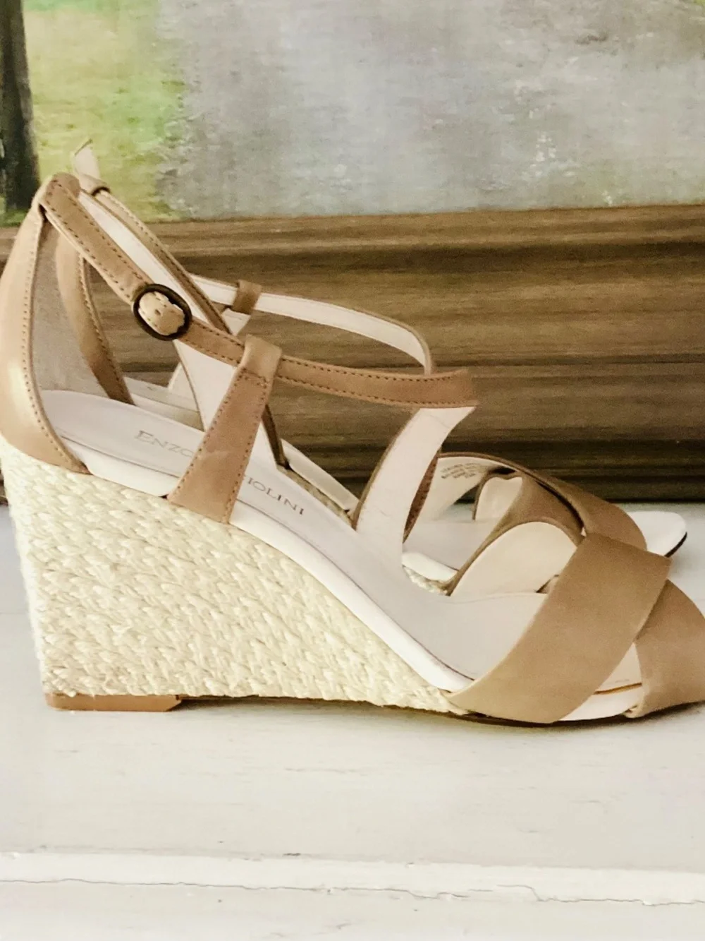 ENZO ANGIOLINI Espadrille Wedges Sandal Leather Tan crossover Strap Women’s 8M